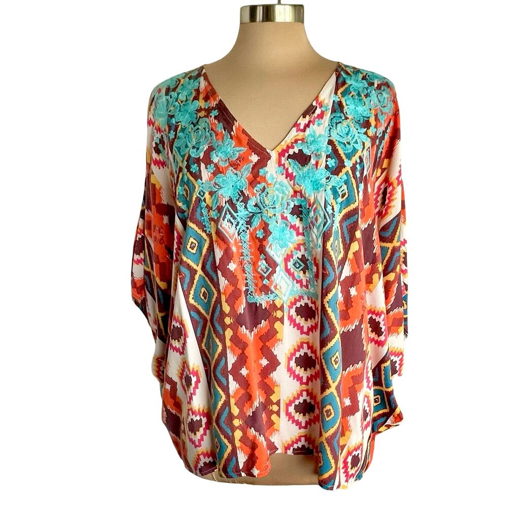Savanna Jane Floral Embroidered Top Size M Boho‎ Atzec Southwest Festival Summer